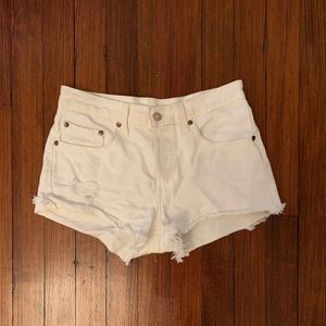 White Levi denim shorts